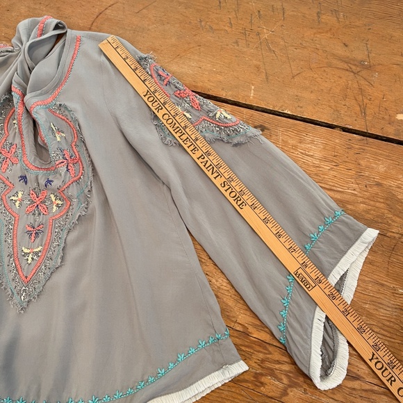 Love Stitch Grey Boho Embroidered Bell Sleeve top - Picture 14 of 16